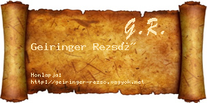 Geiringer Rezső névjegykártya